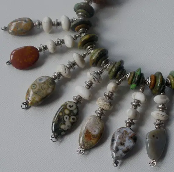 Ocean Jasper Necklace, Tribal Necklace, Boho Necklace, Handmade Necklace,