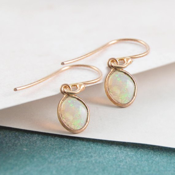 Ethiopian Opal October Birthstone Earrings Rose Gold Drop Earrings Welo Opal Earrings Anniversary Gift Rose Gold Dangle Earrings