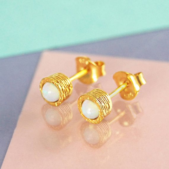 Opal Stud Earrings Gold October Birthstone Earrings For Mom Dainty Opal Earrings Gemstone Stud Earrings Valentines Day Gifts