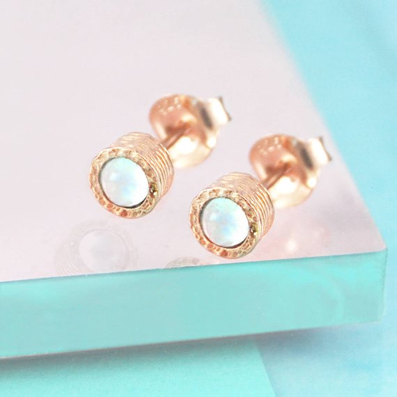 Opal October Birthstone Rose Gold Stud Earrings, Gemstone Jewelry, Gift For Her, Birthstone Gift For Mom, Sterling Silver Stud Earrings