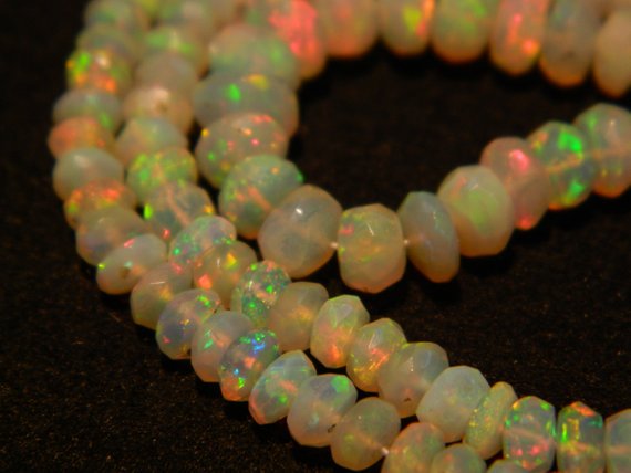 3-6mm Ethiopian Welo Opal Faceted Rondelle Beads, Ethiopian Welo Opal Beads, Natural Fire Opal Beads For Jewelry (7.5in To 15in Options)