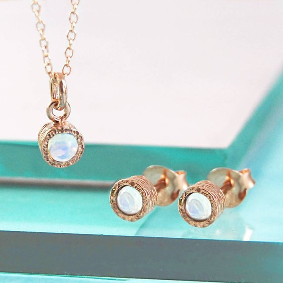 Opal Birthstone Jewelry Set, Rose Gold Gift Set, Birthstone Necklace For Mom