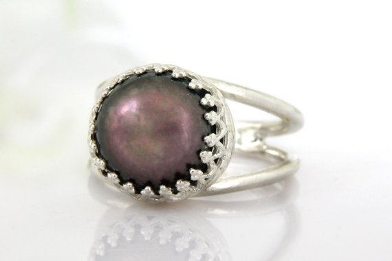 Black Pearl Ring · Silver Ring · Black Ring · Dark Grey Pearl Ring · Silver Pearl Ring · Custom Silver Rings · June Birthstone Ring