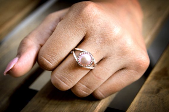 Pink Pearl Ring · Sterling Silver Ring · Bridal Ring · Wedding Ring · Bridal Pearl Jewelry · Pink Bridal Jewelry · Bridesmaid Rings
