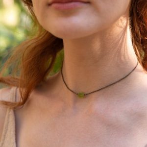 Shop Peridot Necklaces! Tiny raw green peridot crystal nugget choker necklace in gold, silver, bronze or rose gold – 12" chain with 2" adjustable extender | Natural genuine Peridot necklaces. Buy crystal jewelry, handmade handcrafted artisan jewelry for women.  Unique handmade gift ideas. #jewelry #beadednecklaces #beadedjewelry #gift #shopping #handmadejewelry #fashion #style #product #necklaces #affiliate #ad