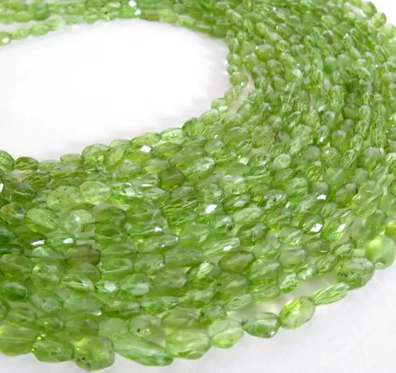 Peridot Bead Strand, Faceted Ovals, 7" Half Strand, 6mm To 8mm, Apple Green Peridot, Genuine Peridot Gemstone, Faceted Oval Peridot