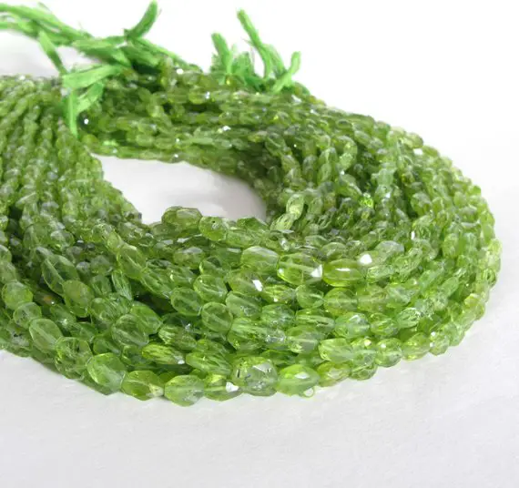 Peridot Bead Strand, Faceted Ovals, 14" Full Strand, 6mm To 8mm, Apple Green Peridot, Genuine Peridot Gemstone, Faceted Oval Peridot