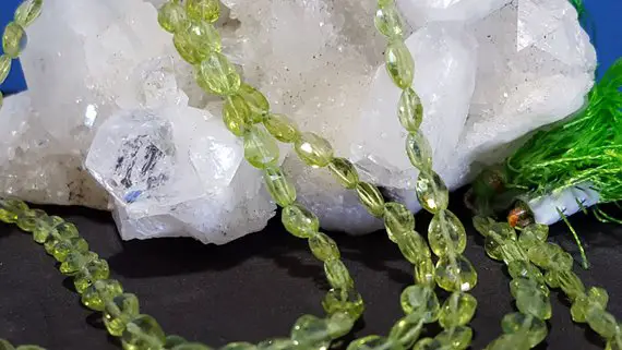 Peridot Faceted Long Drilled Drop Beads 10 In. Full Strand, Green Gemstone, Natural Stone, Semi Precious, August Birthstone, Genuine Peridot