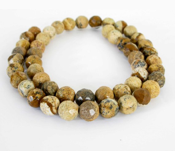8mm Picture Jasper Beads, Faceted Round Jasper, Scenic Jasper, Landscape Jasper, 8mm Faceted Round, Full 15 Inch Strand, Earth Tones, Jas220