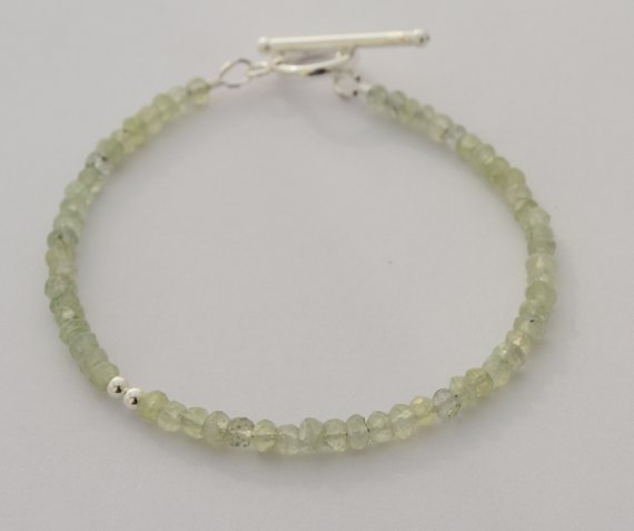 Prehnite Bracelet, Sterling Silver Beads, Gemstone Jewelry, Green Stones, Minimalist Bracelet, Sterling Silver Toggle Clasp, 7"