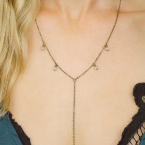 18 chain with 2 extender Prehnite point necklace in bronze