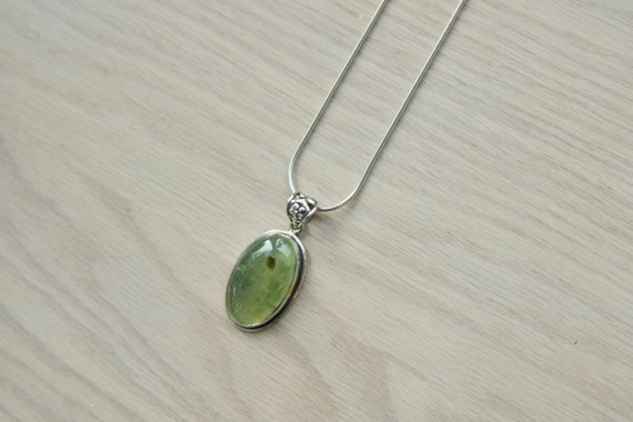 Prehnite Pendant // Prehnite Necklace // Green Prehnite Pendant // Prehnite // Prehnite Stone // Sterling Silver // Green Gooseberry