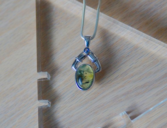 Oval Prehnite Pendant // Prehnite Necklace // Prehnite And Epidote Pendant // Prehnite Stone // Prehnite Jewelry // Green Prehnite