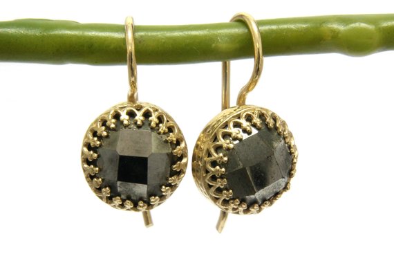 Pyrite Earrings · Gold Earrings · Gemstone Earrings · Gold Dangle Earrings · Bridesmaid Gifts · Wedding Earrings