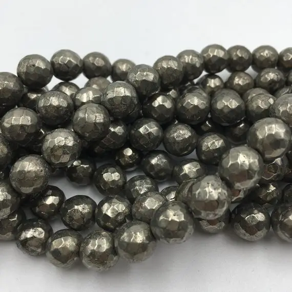 Pyrite Faceted Round Beads 4mm 6mm 8mm 10mm 12mm 15.5" Strand