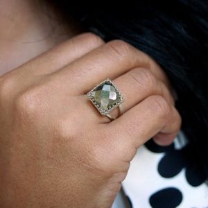 Silver Rings · Pyrite Ring · Iron Ring · Stone Ring · Natural Stone Ring · Gemstone Ring · Earth Minded Ring · Square Ring | Natural genuine Pyrite rings, simple unique handcrafted gemstone rings. #rings #jewelry #shopping #gift #handmade #fashion #style #affiliate #ad