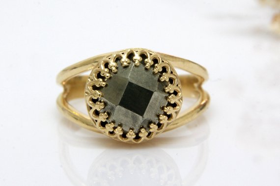 Pyrite Ring · Delicate Ring · Gemstone Ring · Faceted Pyrite Jewelry · Bridesmaid Rings · Gold Ring