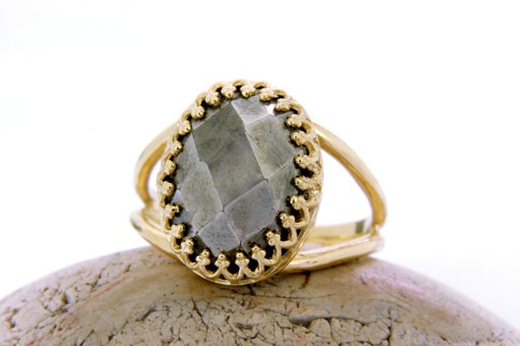 14k Gold Ring · Pyrite Ring · Gemstone Ring · Celebrity Ring · Fools Gold Ring · Pyrite Jewelry · Bling Ring ·  Mineral Ring