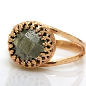 Shop Pyrite Rings! Rose Gold Pyrite Ring · Pyrite Jewelry · Round Gem Ring · Round Cut Ring · Faceted Ring · Gray Ring | Natural genuine Pyrite rings, simple unique handcrafted gemstone rings. #rings #jewelry #shopping #gift #handmade #fashion #style #affiliate #ad