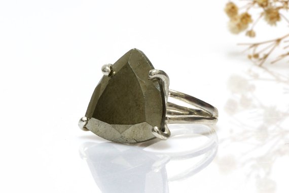 Pyrite Ring · Silver Ring · Gemstone Ring · Trillion Ring · Triangle Ring · Large Stone Ring · Statement Ring · Iron Pyrite Ring
