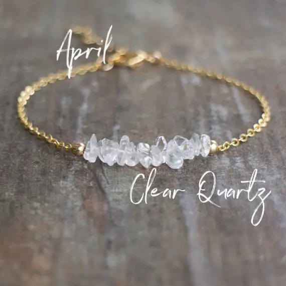 Clear Quartz Bracelet, Raw Quartz Crystal Bracelet, Protection Bracelet, Raw April Birthstone Jewelry, Birthday Gifts For Women