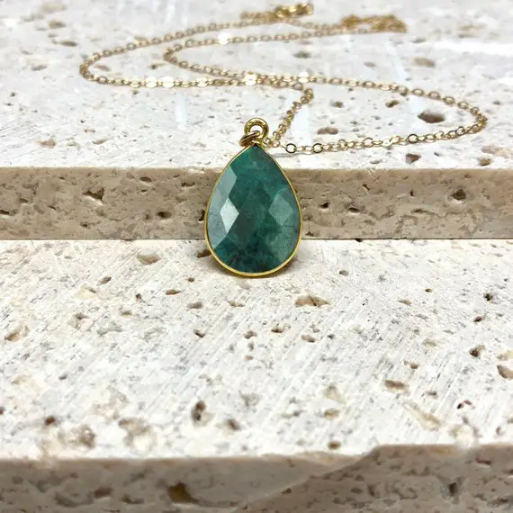 Raw Emerald Necklace, Natural Gemstone Necklace, May Birthstone Necklace, Green Stone Necklace, Handmade Jewelry, In 14kt Gold Fill, Silver