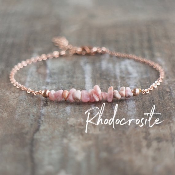 Rhodochrosite Bracelet, Raw Crystal Bracelets For Women, Rhodochrosite Jewelry, Gifts For Her
