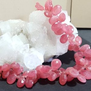 Shop Rhodochrosite Bead Shapes! Rhodochrosite, Faceted Flat Drop Beads 9 In. Strand, Rich Gorgeous Color, Pink Rhodochrosite Gemstone Beads, Rhodochrosite Pear Shape Beads | Natural genuine other-shape Rhodochrosite beads for beading and jewelry making.  #jewelry #beads #beadedjewelry #diyjewelry #jewelrymaking #beadstore #beading #affiliate #ad