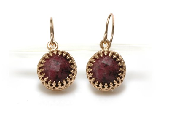 Delicate Gemstone Earrings · Pink Rhodonite Earrings · Round Stud Earrings · Rose Gold Stud Earrings · Dainty Earrings
