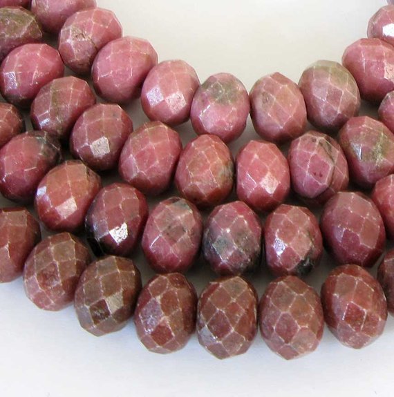 9.5mm Rhodonite Beads, Full Strand 9mm Faceted Rhodonite Beads, Rondelle Rhodonite Beads, Faceted Rondelle, Pink Gemstone Beads, Rho214