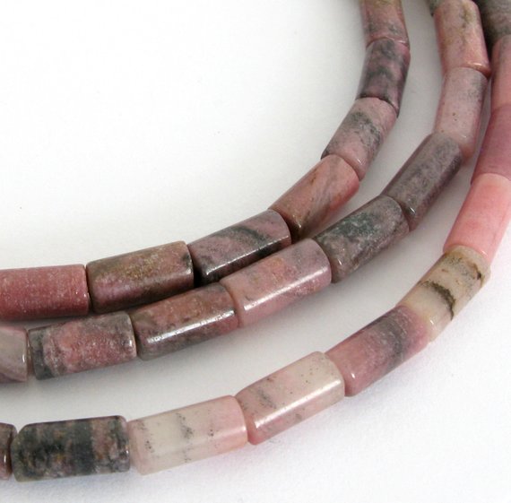 10mm Rhodonite Beads, Rhodonite Square Rectangle Beads, Pink Gemstone Beads, Full 16 Inch Strand, Pink And Black, Rho221