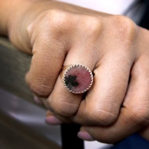 Shop Rhodonite Jewelry! Rhodonite Ring · Double Band Ring · Semiprecious Ring · Pink Gold Ring · Rose Gold Filled Ring · Cocktail Ring · I Love You Ring | Natural genuine Rhodonite jewelry. Buy crystal jewelry, handmade handcrafted artisan jewelry for women.  Unique handmade gift ideas. #jewelry #beadedjewelry #beadedjewelry #gift #shopping #handmadejewelry #fashion #style #product #jewelry #affiliate #ad