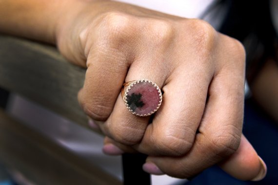 Rhodonite Ring · Double Band Ring · Semiprecious Ring · Pink Gold Ring · Rose Gold Filled Ring · Cocktail Ring · I Love You Ring