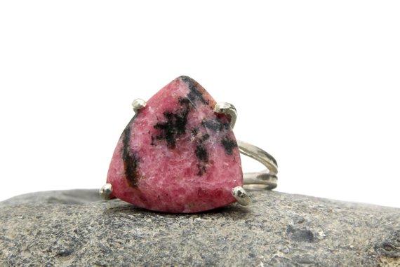 Sterling Silver Rhodonite Ring · Large Gemstone Statement Ring · Handcrafted Silver Pink Ring