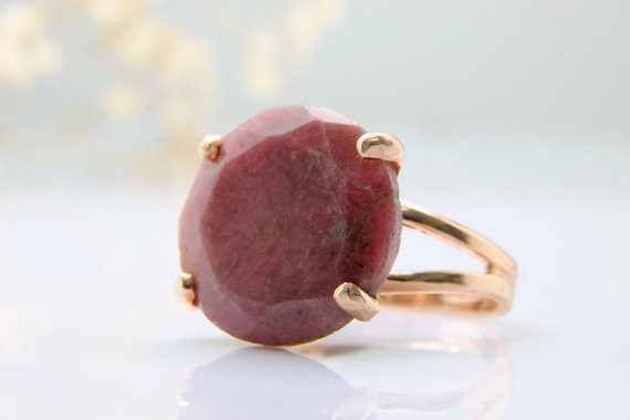Rhodonite Ring  · Rose Gold Ring · Pink Cocktail Ring  · Event Ring  · Wow Ring  · Dark Pink Ring  · Gemstone Ring