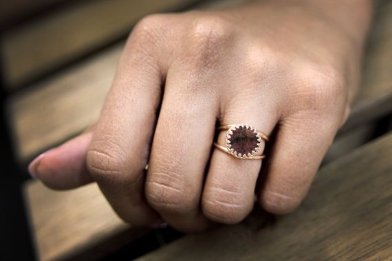 Delicate Stone Ring · Rhodonite Ring · Double Band Ring · Small Ring · Gemstone Ring · Precious Ring · Proposal Ring