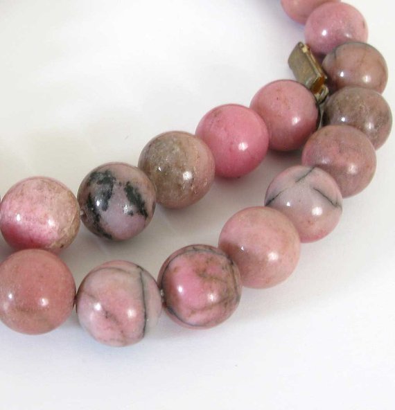 10mm Rhodonite Beads - 10 Beads, 10mm Round Rhodonite Beads, Pink Gemstone Beads, Black And Pink, Rho212