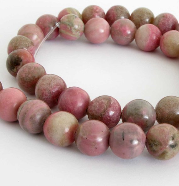 10mm Rhodonite Beads, 10mm Round Rhodonite Beads, Pink Gemstone Beads, Full Strand, 15 Inch Strand, Rho208