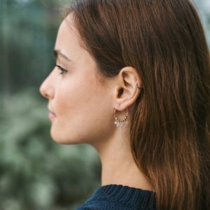 Rose quartz gypsy hoops earrings. Rose quartz earrings. January birthstone earrings. Hippie earrings. Hoop fringe earrings. Gypsy earrings. | Natural genuine Rose Quartz earrings. Buy crystal jewelry, handmade handcrafted artisan jewelry for women.  Unique handmade gift ideas. #jewelry #beadedearrings #beadedjewelry #gift #shopping #handmadejewelry #fashion #style #product #earrings #affiliate #ad