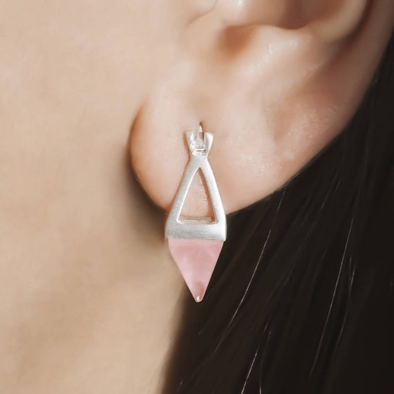 Sterling Silver Rose Quartz Earrings - Small Gemstone Earrings - Silver Drop Earrings - Pink Gemstone Earrings - 925 Silver Earrings -embers