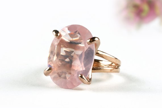 Oval Ring · Gemstone Ring · Rose Gold Ring · Rose Quartz Ring · Love Ring · Pink Quartz Ring · Double Band Ring · Cocktail Ring