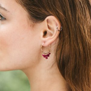 Shop Ruby Earrings! Ruby hippie earrings. Hoop fringe earrings. Modern tribal hoops. Statement earrings. Ruby earrings. Beaded earrings. July birthstone | Natural genuine Ruby earrings. Buy crystal jewelry, handmade handcrafted artisan jewelry for women.  Unique handmade gift ideas. #jewelry #beadedearrings #beadedjewelry #gift #shopping #handmadejewelry #fashion #style #product #earrings #affiliate #ad