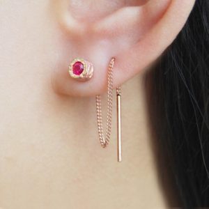 Pink Ruby Gold Chain Earrings, Gold Threader Earrings, July Birthstone Earrings | Natural genuine Array earrings. Buy crystal jewelry, handmade handcrafted artisan jewelry for women.  Unique handmade gift ideas. #jewelry #beadedearrings #beadedjewelry #gift #shopping #handmadejewelry #fashion #style #product #earrings #affiliate #ad