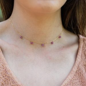 Shop Ruby Necklaces! Ruby bead drop choker necklace in gold, silver, rose gold, or bronze. July birthstone necklace. Adjustable length. Handmade to order. | Natural genuine Ruby necklaces. Buy crystal jewelry, handmade handcrafted artisan jewelry for women.  Unique handmade gift ideas. #jewelry #beadednecklaces #beadedjewelry #gift #shopping #handmadejewelry #fashion #style #product #necklaces #affiliate #ad