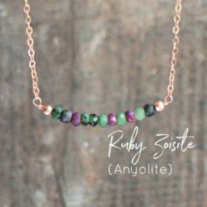 Shop Ruby Zoisite Necklaces! Ruby Zoisite Bar Necklace, Healing Stone Gifts for Friend, Delicate Boho Necklace Gift for Her, Anyolite Jewelry | Natural genuine Ruby Zoisite necklaces. Buy crystal jewelry, handmade handcrafted artisan jewelry for women.  Unique handmade gift ideas. #jewelry #beadednecklaces #beadedjewelry #gift #shopping #handmadejewelry #fashion #style #product #necklaces #affiliate #ad
