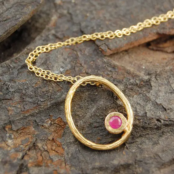 Ruby Pendant July Birthstone Necklace For Mom Ruby Necklace Pink Gemstone Necklace Dainty Gold Necklace Gold Oval Necklace