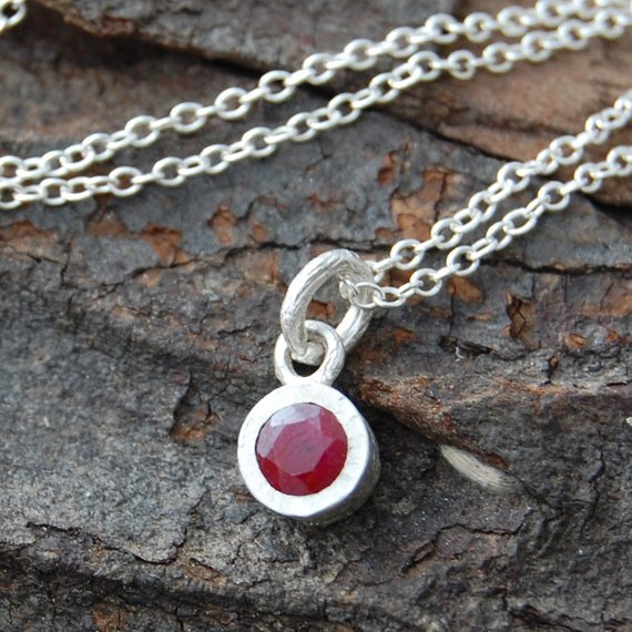 Ruby Necklace July Birthstone Necklace For Mom Pink Gemstone Necklace Ruby Pendant Dainty Silver Necklace Valentines Day Gifts
