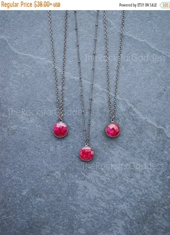 Ruby Necklace, Gunmetal Ruby Necklace, Ruby Gemstone, July Birthstone, Ruby Jewelry, Ruby Pendant, Custom Length Chain, Gemstone Necklace
