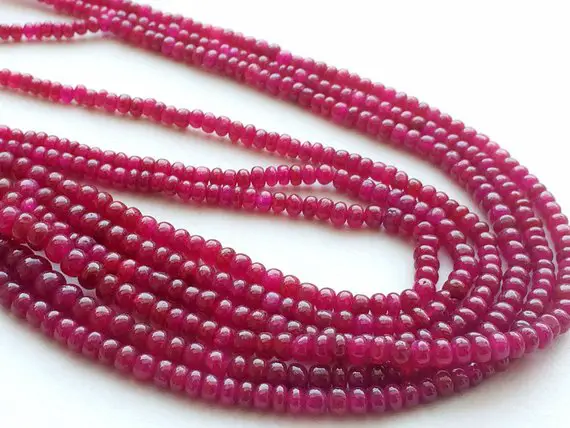 3-4.5mm Ruby Plain Rondelle Beads, Ruby For Jewelry, Ruby Smooth Rondelles, Plain Ruby Beads, Ruby Rondelles (6.5in To 13in Options)