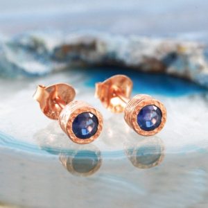 Shop Sapphire Earrings! Sapphire September Birthstone Earrings, Rose Gold Stud Earrings, Gemstone Jewelry, Sterling Silver Earrings, Sapphire Jewelry Set | Natural genuine Sapphire earrings. Buy crystal jewelry, handmade handcrafted artisan jewelry for women.  Unique handmade gift ideas. #jewelry #beadedearrings #beadedjewelry #gift #shopping #handmadejewelry #fashion #style #product #earrings #affiliate #ad